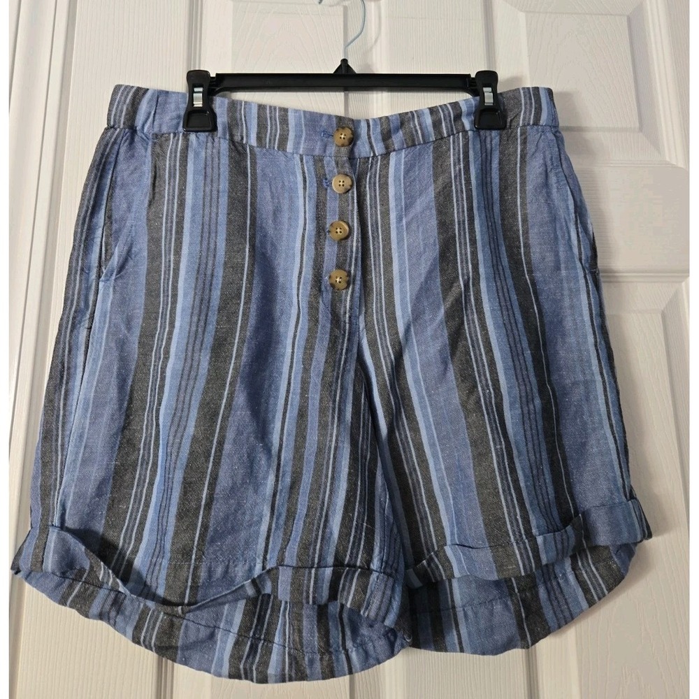 J.Jill Womans Shorts Size Medium Striped Linen Blend Blue & Grey